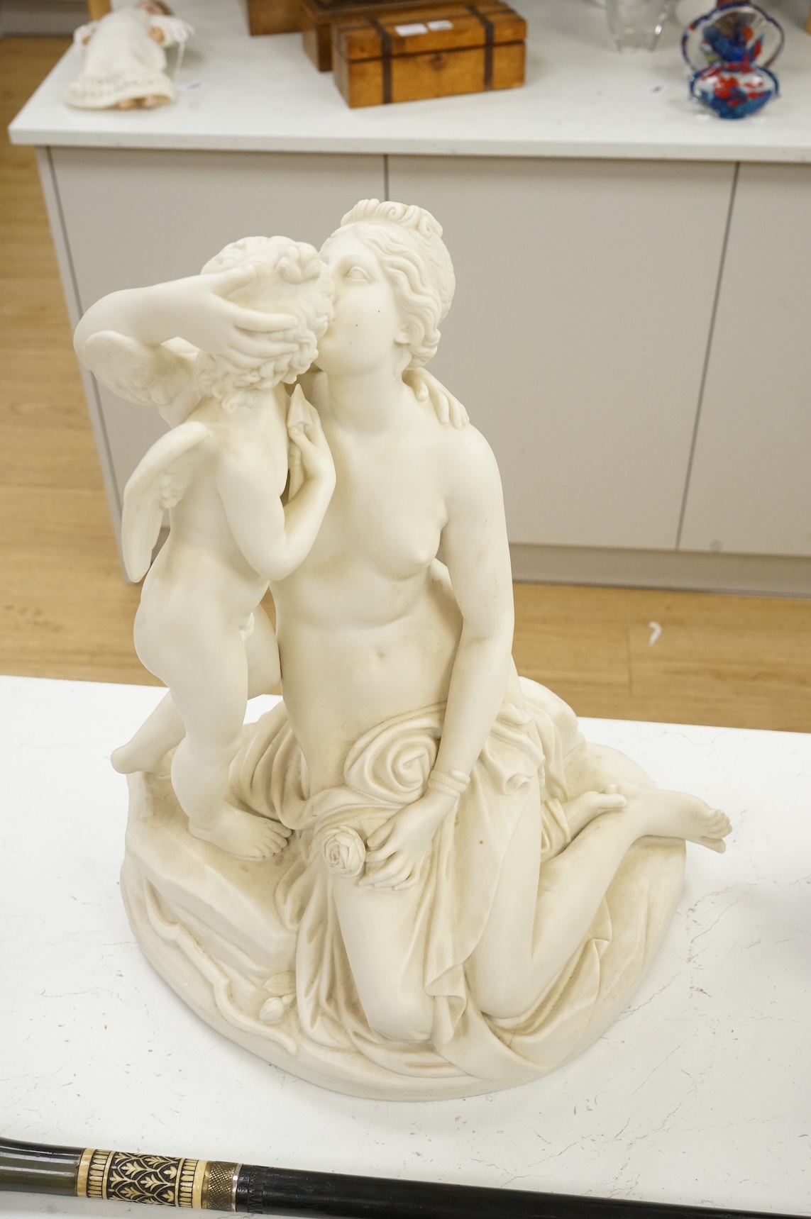 A Victorian Art Union of London parian group of Venus and Cupid, 1858, 50cm high